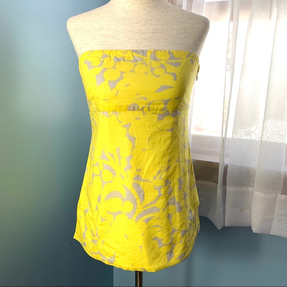 J. Crew Yellow Floral Strapless Top